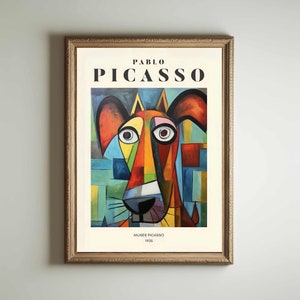 Picasso Dog, Picasso Wall Art, Picasso Exhibition Print, Neutral Beige Vintage Minimalist Gift Idea, Famous Artist Print Decor