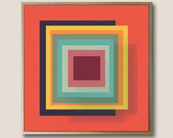 ヨゼフ・アルバース、幾何学的な正方形のカラーポスター、バウハウスの抽象的な壁アートプリント、モダンでミニマルな装飾、色彩理論スタイル