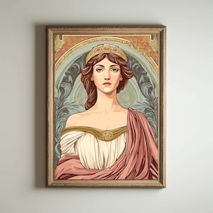 Lámina Art Nouveau, Póster Art Nouveau, Diosa Griega, Lámina Art Nouveau, Arte Divino Femenino, Decoración del Hogar de Mitología Griega