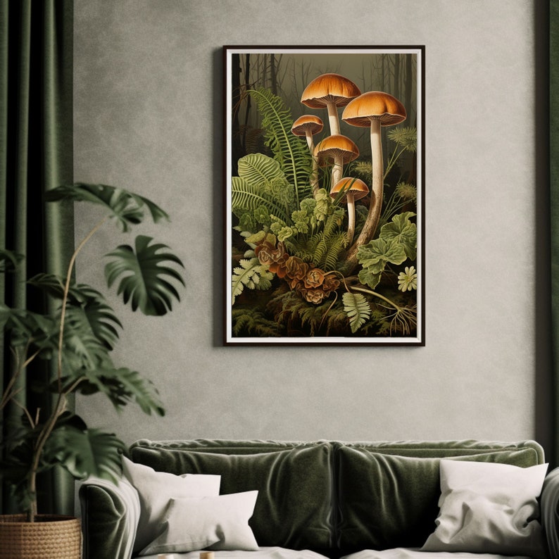 Mushroom Print, Dark Cottagecore Art, Goblincore Decor, Fairycore Oil ...
