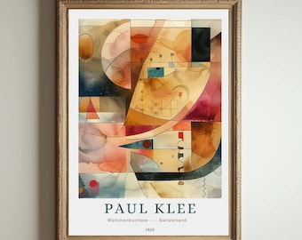 Lámina de Paul Klee, arte abstracto moderno, póster de la Bauhaus, arte mural geométrico colorido, pintura expresionista, decoración moderna de mediados de siglo.