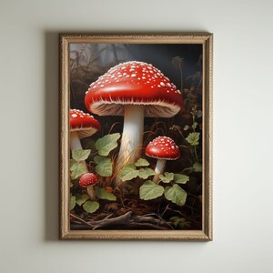 Mushroom Print, Dark Cottagecore Art, Goblincore Decor, Fairycore Oil Painting, Moody Antique Poster, Victorian Botanical Aesthetic