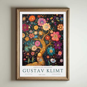 Lámina de Gustav Klimt, póster del Museo Klimt, póster de Gustav Klimt, póster de la exposición de Klimt, pintura de Gustav Klimt, jardín de flores, obra floral