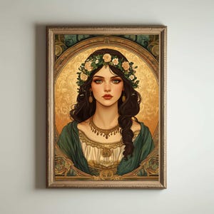 Impresión Art Nouveau, póster Art Nouveau, diosa griega, impresión Art Nouveau, arte femenino divino, decoración del hogar de mitología griega