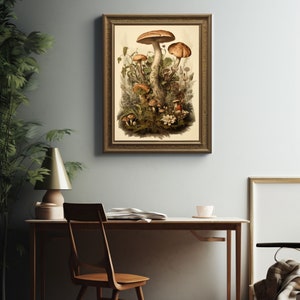 Mushroom Print, Dark Cottagecore Art, Goblincore Decor, Fairycore Oil Painting, Moody Antique Poster, Victorian Botanical Aesthetic image 3