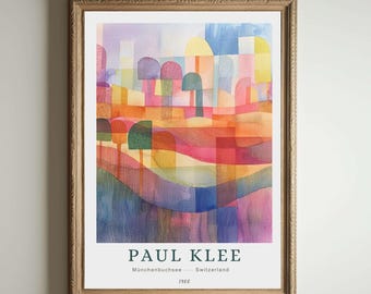 Lámina de Paul Klee, arte abstracto moderno, póster de la Bauhaus, arte mural geométrico colorido, pintura expresionista, decoración moderna de mediados de siglo.