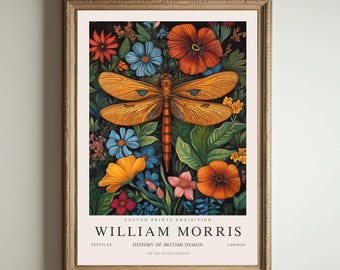 William Morris Print, Kew Gardens Print, London Print, William Morris Poster, Vintage Wall Art, Floral Art, Vintage Poster, Dragonfly Art