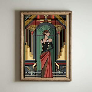 1920er Jahre Art Deco Poster, Art Deco Druck, Art Deco Wandkunst, Art Deco Stil, Maximalist Jugendstil Dekor, lustiges Badezimmer Dekor