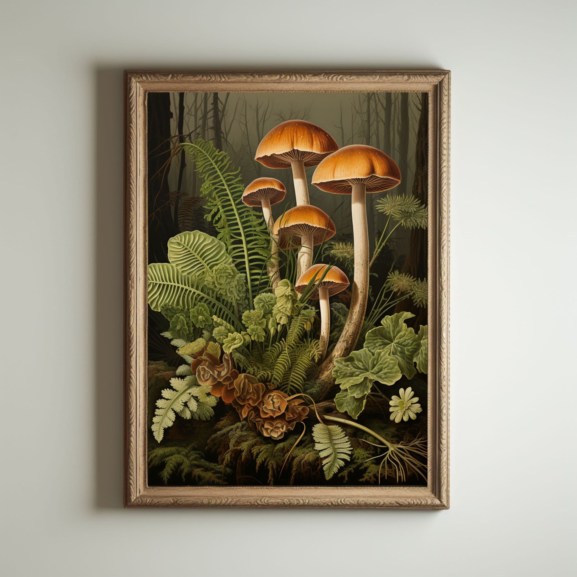 Mushroom Print, Dark Cottagecore Art, Goblincore Decor, Fairycore Oil ...