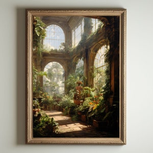 Greenhouse Art| Baroque Botanical Renaissance Wall Decor, Cottagecore Aesthetic, Light Academia Print, Victorian Conservatory Oil Painting