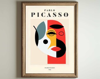 Póster de Picasso, arte mural de Picasso, impresión de la exposición de Picasso, idea de regalo minimalista vintage en beige neutro, decoración con impresión de artista famoso