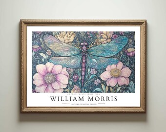 William Morris Print, Kew Gardens Print, London Print, William Morris Poster, Vintage Wall Art, Floral Art, Vintage Poster, Dragonfly Art