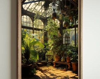 Greenhouse Art| Baroque Botanical Renaissance Wall Decor, Cottagecore Aesthetic, Light Academia Print, Victorian Conservatory Oil Painting
