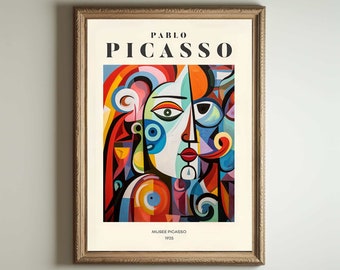 Póster de Picasso, arte mural de Picasso, impresión de la exposición de Picasso, idea de regalo minimalista vintage en beige neutro, decoración con impresión de artista famoso
