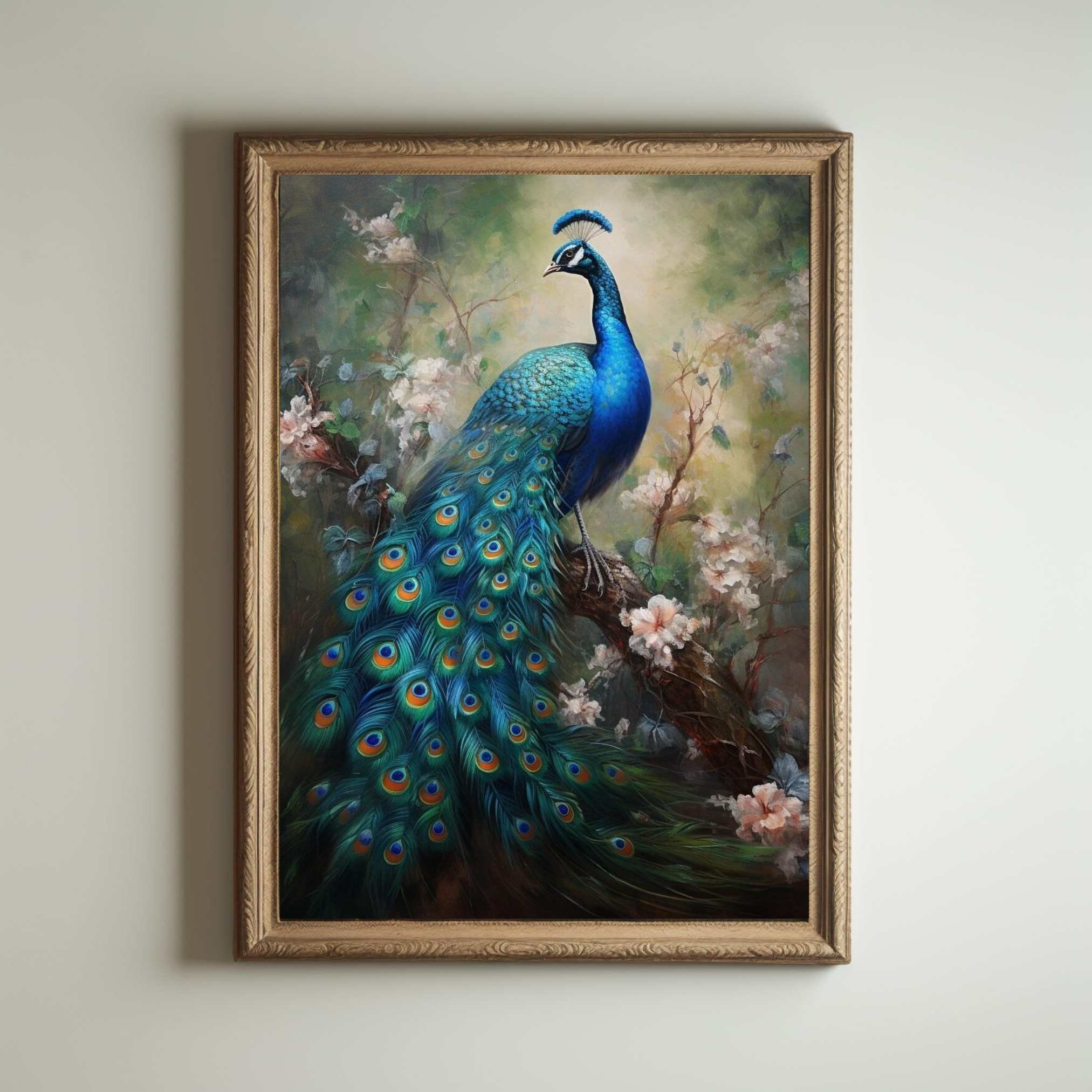 Peacock, Cottagecore Print, Moody Botanical Wall Art, Goblincore