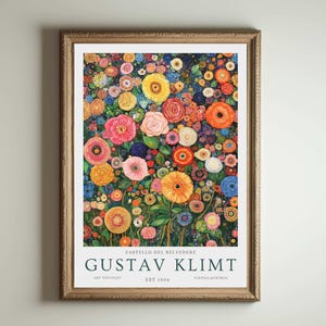 Lámina de Gustav Klimt, póster del Museo Klimt, póster de Gustav Klimt, póster de la exposición de Klimt, pintura de Gustav Klimt, jardín de flores, obra floral