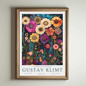 Stampa di Gustav Klimt, Manifesto del Museo Klimt, Manifesto di Gustav Klimt, Manifesto della mostra di Klimt, Dipinto di Gustav Klimt, Giardino fiorito, Opera d'arte floreale