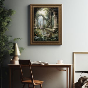 Baroque Art | Greenhouse Botanical Renaissance Wall Decor, Cottagecore Aesthetic, Light Academia Print, Victorian Conservatory Oil Painting image 3