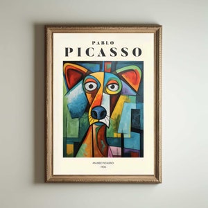 Picasso Dog, Picasso Wall Art, Picasso Exhibition Print, Neutral Beige Vintage Minimalist Gift Idea, Famous Artist Print Decor