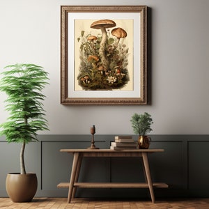 Mushroom Print, Dark Cottagecore Art, Goblincore Decor, Fairycore Oil Painting, Moody Antique Poster, Victorian Botanical Aesthetic image 4