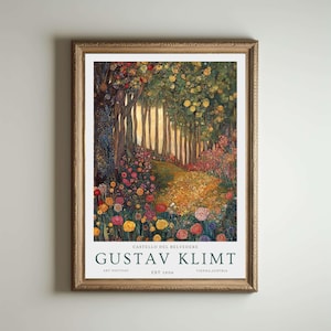 Lámina de Gustav Klimt, póster del Museo Klimt, póster de Gustav Klimt, póster de la exposición de Klimt, pintura de Gustav Klimt, jardín de flores, obra floral
