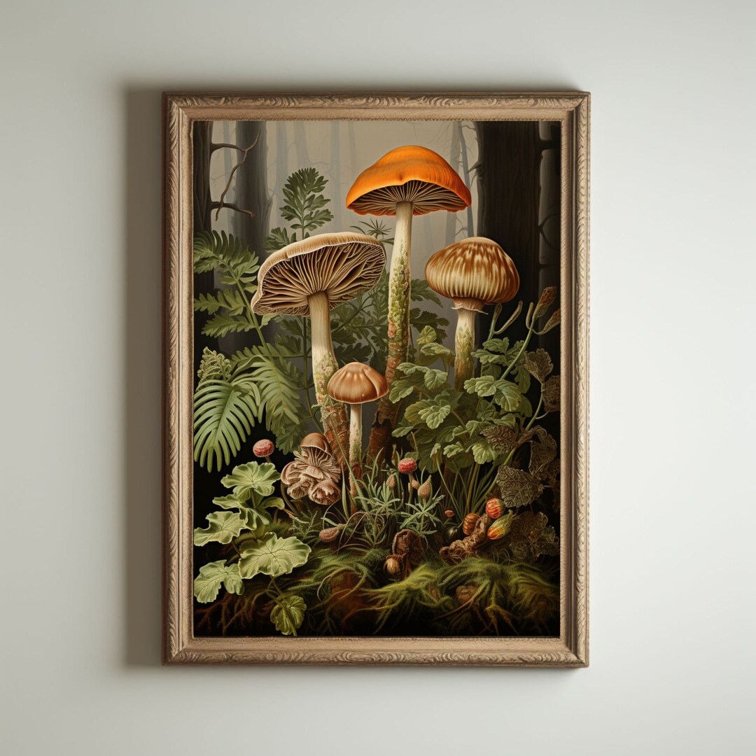 Mushroom Print, Dark Cottagecore Art, Goblincore Decor, Fairycore Oil ...