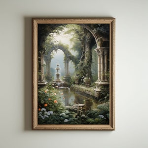 Baroque Art | Greenhouse Botanical Renaissance Wall Decor, Cottagecore Aesthetic, Light Academia Print, Victorian Conservatory Oil Painting image 1