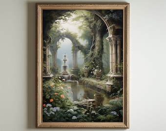 Baroque Art | Greenhouse Botanical Renaissance Wall Decor, Cottagecore Aesthetic, Light Academia Print, Victorian Conservatory Oil Painting