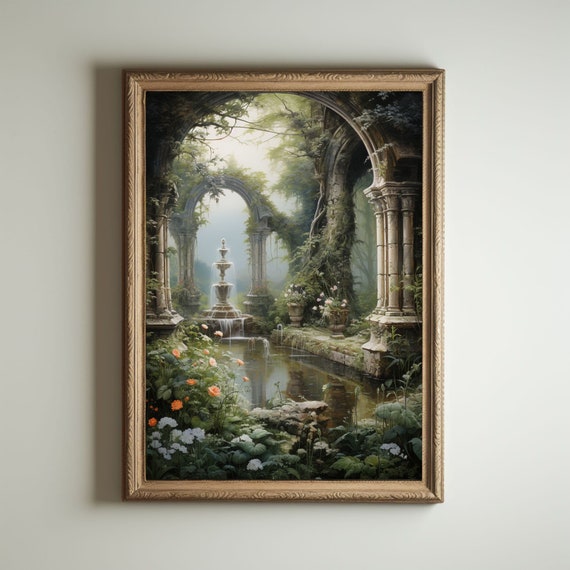 Baroque Art | Greenhouse Botanical Renaissance Wall Decor, Cottagecore Aesthetic, Light Academia Print, Victorian Conservatory Oil Painting