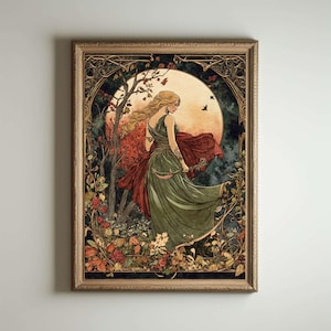 Jugendstil Druck, Art Noveau, Artemis Poster, Griechische Göttin der Jagd, Jugendstil Druck, Göttlich-Weibliche Kunst,Griechische Mythologie