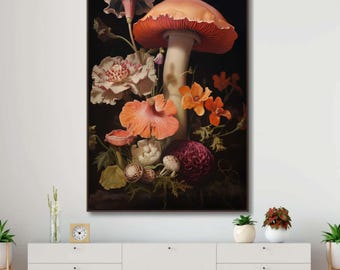 Mushroom | Vintage Celestial Wall Art, Moody Oil Painting Print, Dark Academia Decor, Witchy Aesthetic, Canva Wall Decor