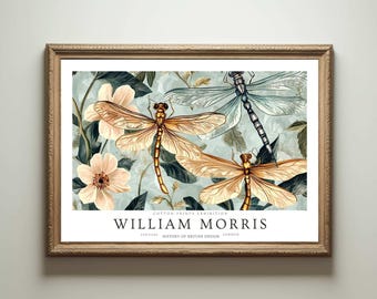 William Morris Print, Kew Gardens Print, London Print, William Morris Poster, Vintage Wall Art, Floral Art, Vintage Poster, Dragonfly Art