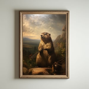 Groundhog , Cottagecore Print, Moody Botanical Wall Art, Goblincore Fairycore Decor, Dark Academia Oil Painting, Victorian Vintage Aesthetic