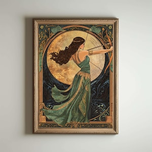 Jugendstil Druck, Art Noveau, Artemis Poster, Griechische Göttin der Jagd, Jugendstil Druck, Göttlich-Weibliche Kunst,Griechische Mythologie
