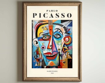 Póster de Picasso, arte mural de Picasso, impresión de la exposición de Picasso, idea de regalo minimalista vintage en beige neutro, decoración con impresión de artista famoso