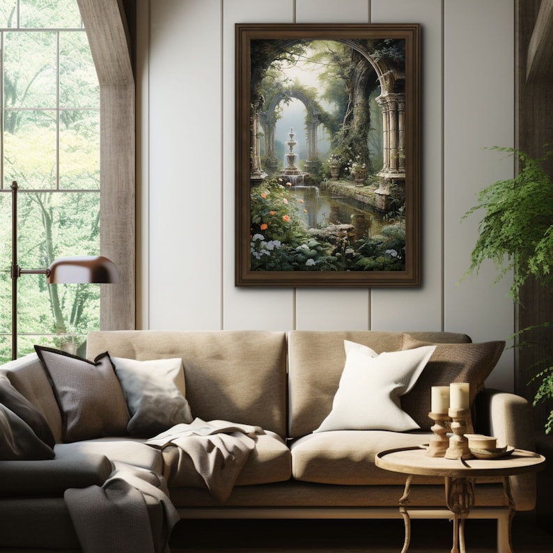 Baroque Art | Greenhouse Botanical Renaissance Wall Decor, Cottagecore Aesthetic, Light Academia Print, Victorian Conservatory Oil Painting image 5