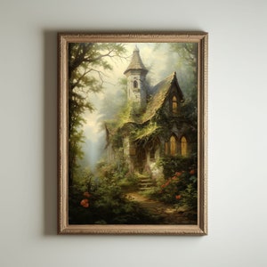 Cottagecore Art, Floral Print, Goblincore Decor, Fairycore Oil Painting, Dark Moody Antique Poster, Victorian Botanical Aesthetic