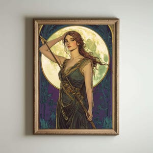 Jugendstil Druck, Art Noveau, Artemis Poster, Griechische Göttin der Jagd, Jugendstil Druck, Göttlich-Weibliche Kunst,Griechische Mythologie