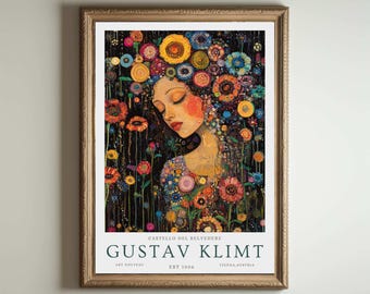 Stampa di Gustav Klimt, Poster del Museo Klimt, Poster di Gustav Klimt, Poster della mostra di Klimt, Dipinto di Gustav Klimt, Giardino fiorito, Opera d'arte floreale