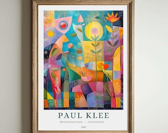 Lámina de Paul Klee, arte abstracto moderno, póster de la Bauhaus, arte mural geométrico colorido, pintura expresionista, decoración moderna de mediados de siglo.