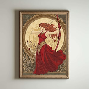 Jugendstil Druck, Art Noveau, Artemis Poster, Griechische Göttin der Jagd, Jugendstil Druck, Göttlich-Weibliche Kunst,Griechische Mythologie