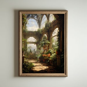 Greenhouse Art| Baroque Botanical Renaissance Wall Decor, Cottagecore Aesthetic, Light Academia Print, Victorian Conservatory Oil Painting