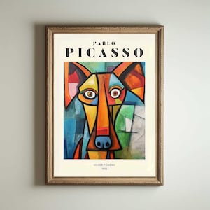 Picasso Dog, Picasso Wall Art, Picasso Exhibition Print, Neutral Beige Vintage Minimalist Gift Idea, Famous Artist Print Decor