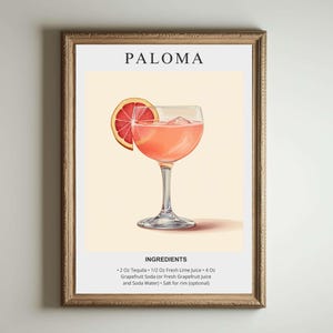 Paloma Art Print | Bar Cart Decor | Cocktail Poster | Signature Drink Sign | Trendy Minimalist Elegant Sophisticated Retro Happy Hour