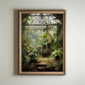 Greenhouse Art Print | Baroque Botanical Renaissance Wall Decor, Cottagecore Aesthetic, Light Academia, Victorian Conservatory Oil Painting