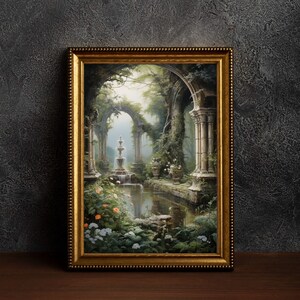 Baroque Art | Greenhouse Botanical Renaissance Wall Decor, Cottagecore Aesthetic, Light Academia Print, Victorian Conservatory Oil Painting image 2