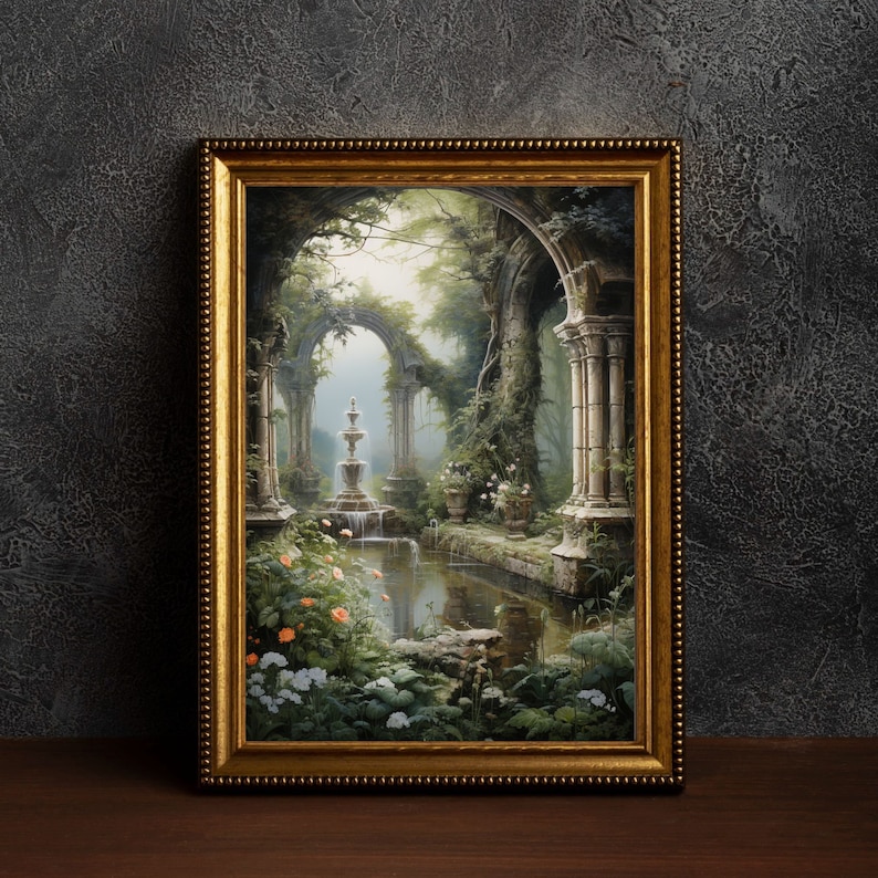 Baroque Art | Greenhouse Botanical Renaissance Wall Decor, Cottagecore Aesthetic, Light Academia Print, Victorian Conservatory Oil Painting image 2