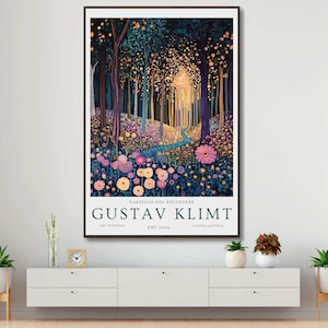 Lienzo de Gustav Klimt, póster del Museo Klimt, póster de Gustav Klimt, póster de la exposición de Klimt, pintura de Gustav Klimt, jardín de flores, obra de arte floral