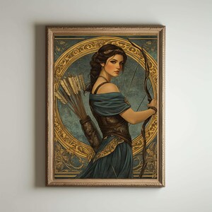 Impresión Art Nouveau, Art Noveau, Póster de Artemisa, Diosa griega de la caza, Impresión Art Nouveau, Arte femenino divino, Decoración de mitología griega