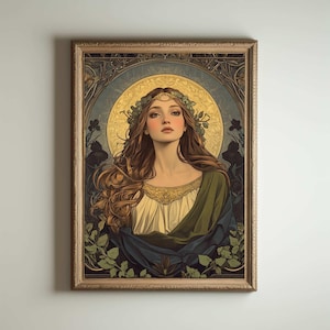 Lámina Art Nouveau, Póster Art Nouveau, Diosa Griega, Lámina Art Nouveau, Arte Divino Femenino, Decoración del Hogar de Mitología Griega